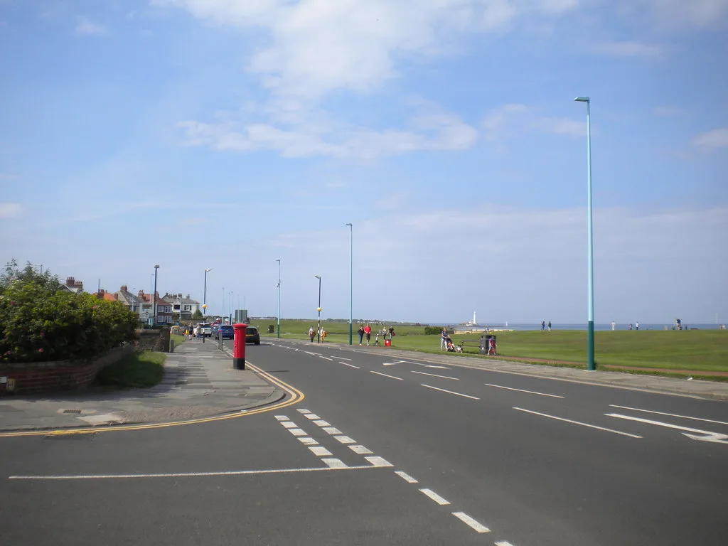 The Links at Whitley Bay, the open seafront green the display is fired over, looking north along the Promenade